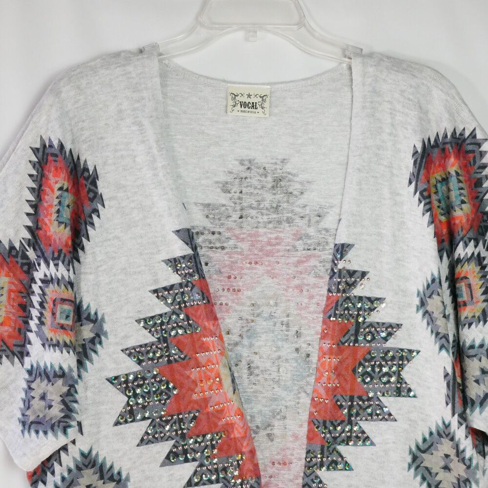 Vocal Southwest Knit Cardigan Womens Size XL Gray Jewel Studded Dolman Sleeve - Picture 2 of 11